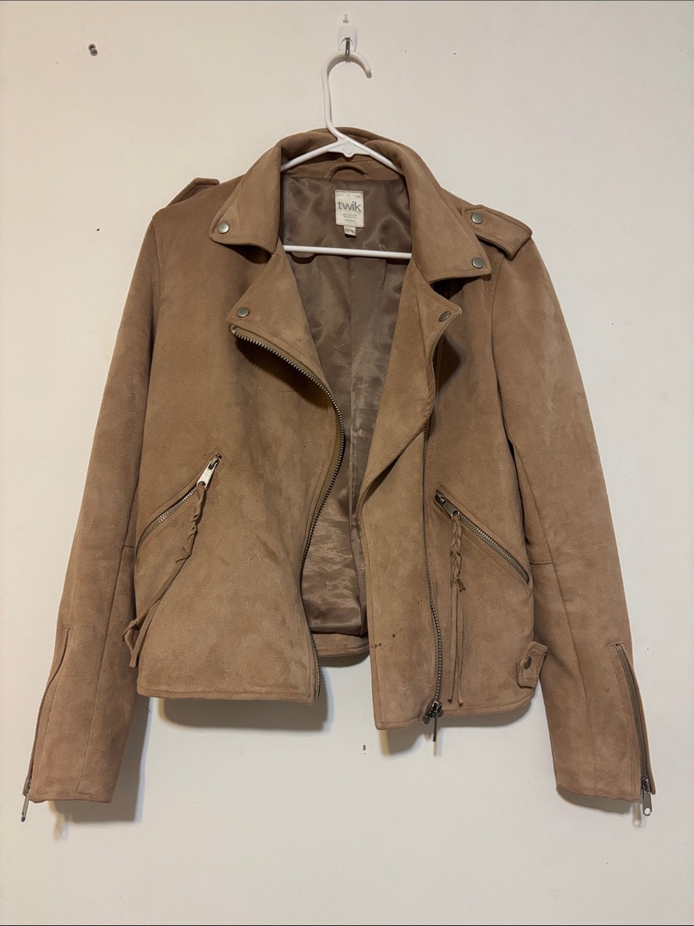 twik Suede Moto Jacket in Camel Brown